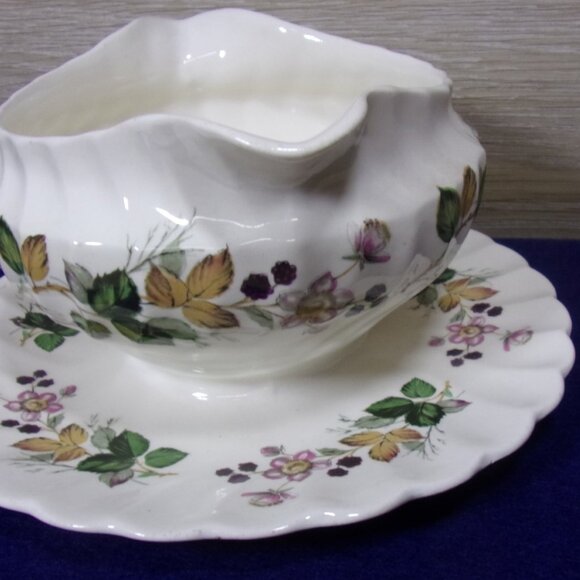 Vintage Holiday Gravy Boat Staffordshire with Underplate PRICE DROP $55 to $45 - Picture 2 of 6